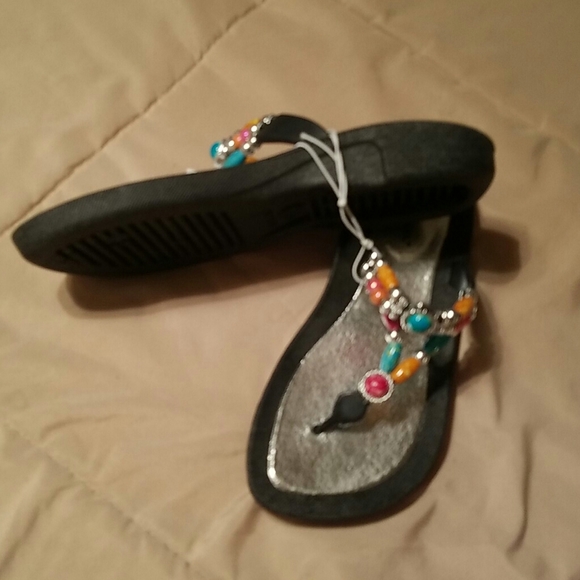 Multi colored Beaded Flip Flops - Picture 2 of 3